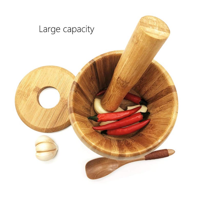 BLBM Wooden Mortar and Pestle Set with a Lid and Spoon - Image 5